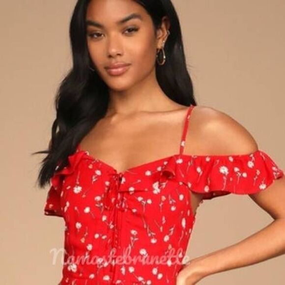 Nwt Lulu's Boho Red Floral Off-the-Shoulder Maxi Dress - Picture 12 of 15